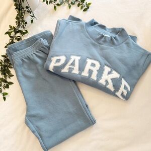 NWT PARKE Varsity Mockneck Sweatshirt & Waffle Sweatpants Set